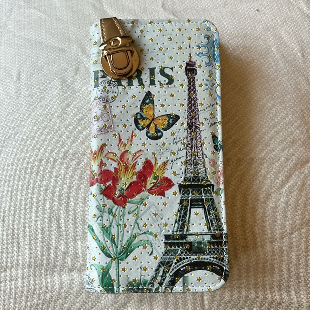 New Paris theme floral vintage shimmer fabulous rare wallet for women